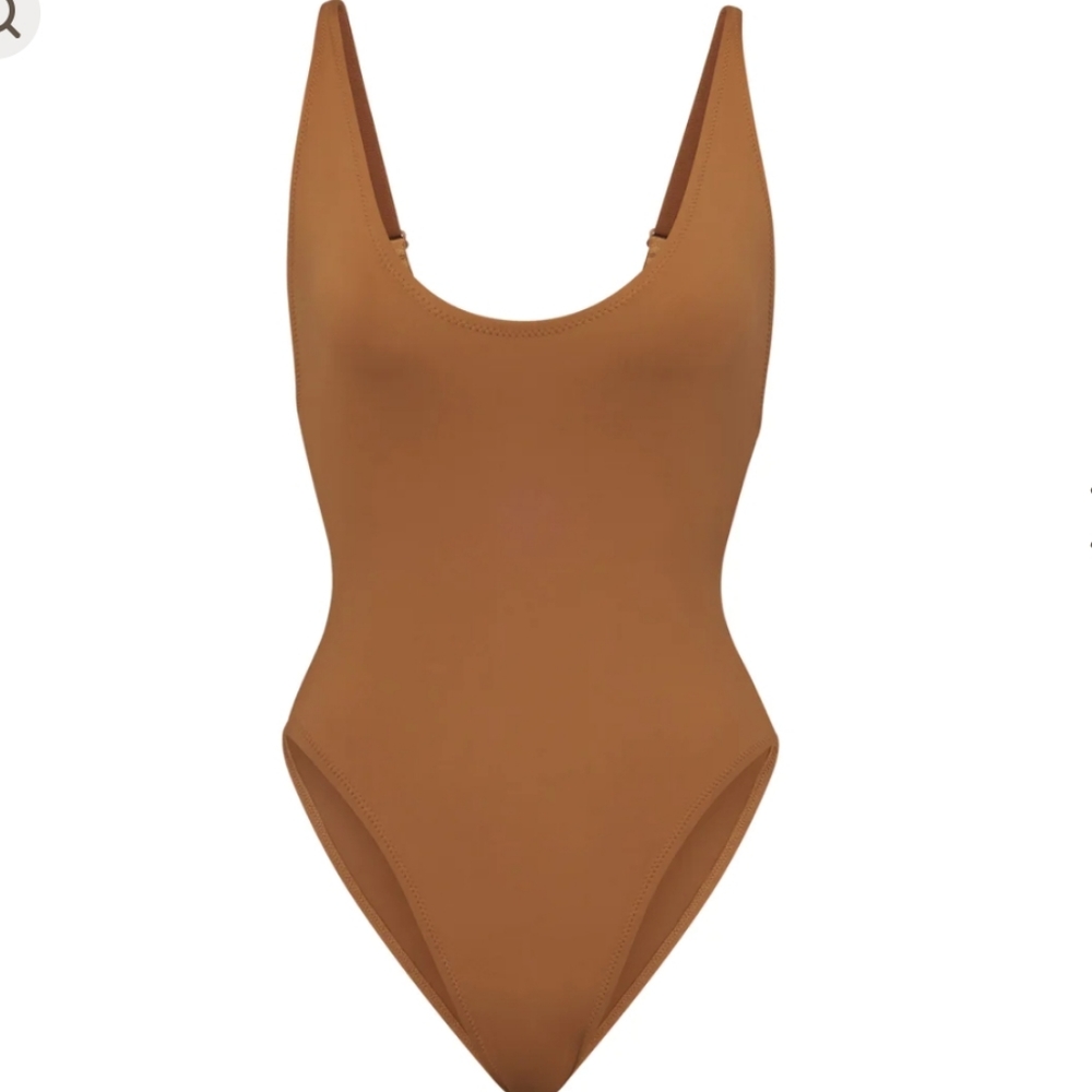 Skims Swim Scoopneck One Piece Swimsuit- almond